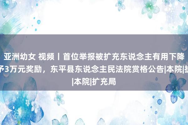 亚洲幼女 视频丨首位举报被扩充东说念主有用下降，给予3万元奖励，东平县东说念主民法院赏格公告|本院|扩充局