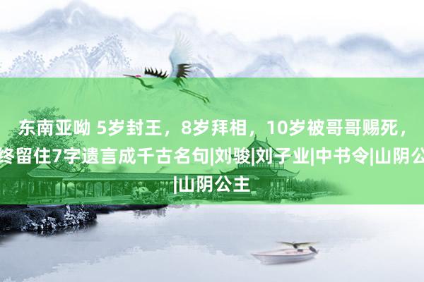 东南亚呦 5岁封王，8岁拜相，10岁被哥哥赐死，临终留住7字遗言成千古名句|刘骏|刘子业|中书令|山阴公主