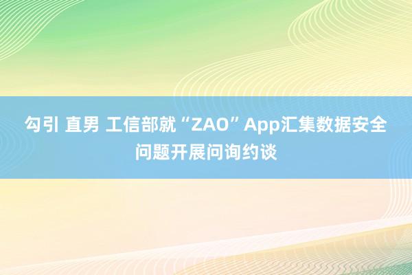 勾引 直男 工信部就“ZAO”App汇集数据安全问题开展问询约谈